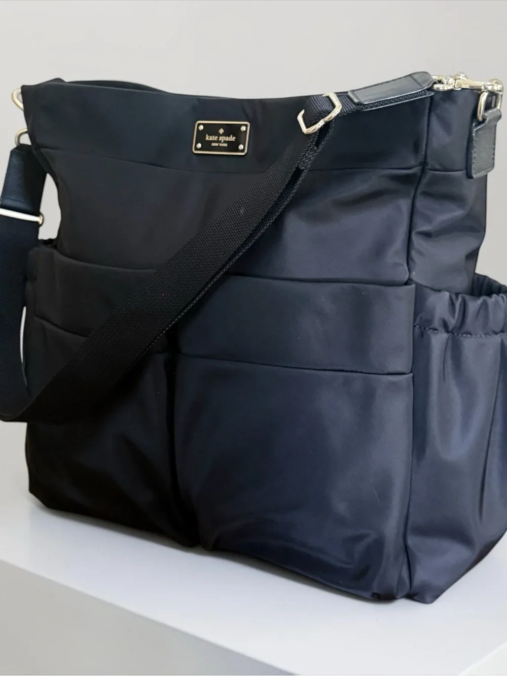 Kate Spade Black Nylon Multi Pocket Utility Diaper Crossbody Shoulder Tote - Picture 2 of 13